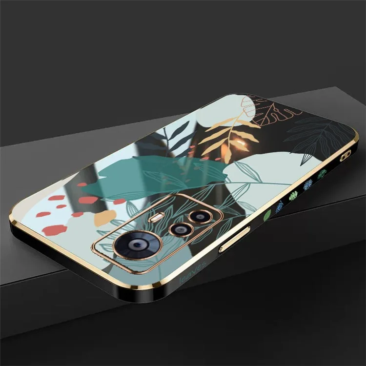 RZANTS For Xiaomi 12T 5G / 12T Pro 5G / Redmi K50 Ultra 5G TPU Phone Case Green Leaves Pattern Electroplated Design Back Cover - Black