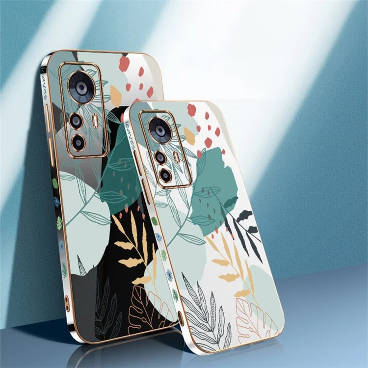 RZANTS For Xiaomi 12T 5G / 12T Pro 5G / Redmi K50 Ultra 5G TPU Phone Case Green Leaves Pattern Electroplated Design Back Cover - Black