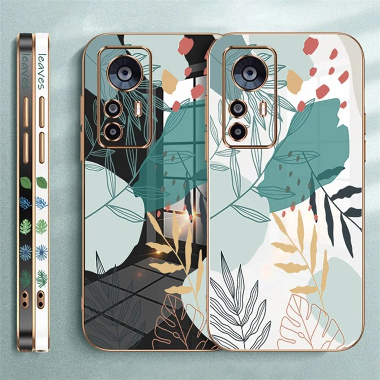 RZANTS For Xiaomi 12T 5G / 12T Pro 5G / Redmi K50 Ultra 5G TPU Phone Case Green Leaves Pattern Electroplated Design Back Cover - Black