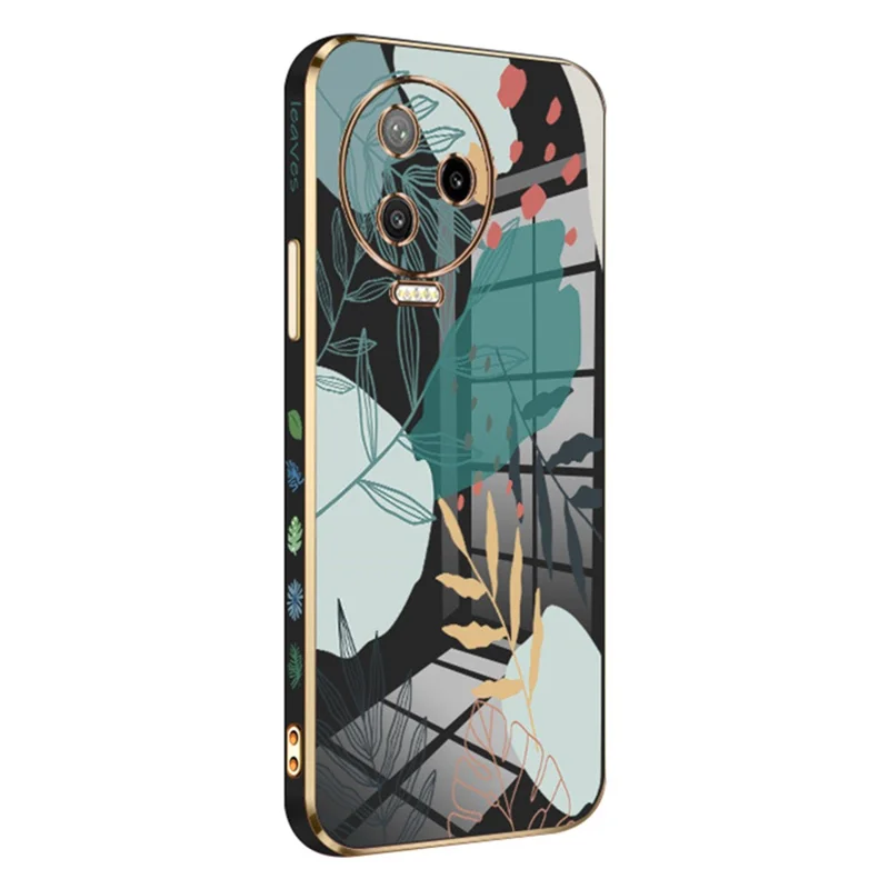 RZANTS Per Infinix Note 12 Pro 4G Green Leaves Pattern Lens Protection Phone Case Electroplated Soft TPU Phone Cover - Nero