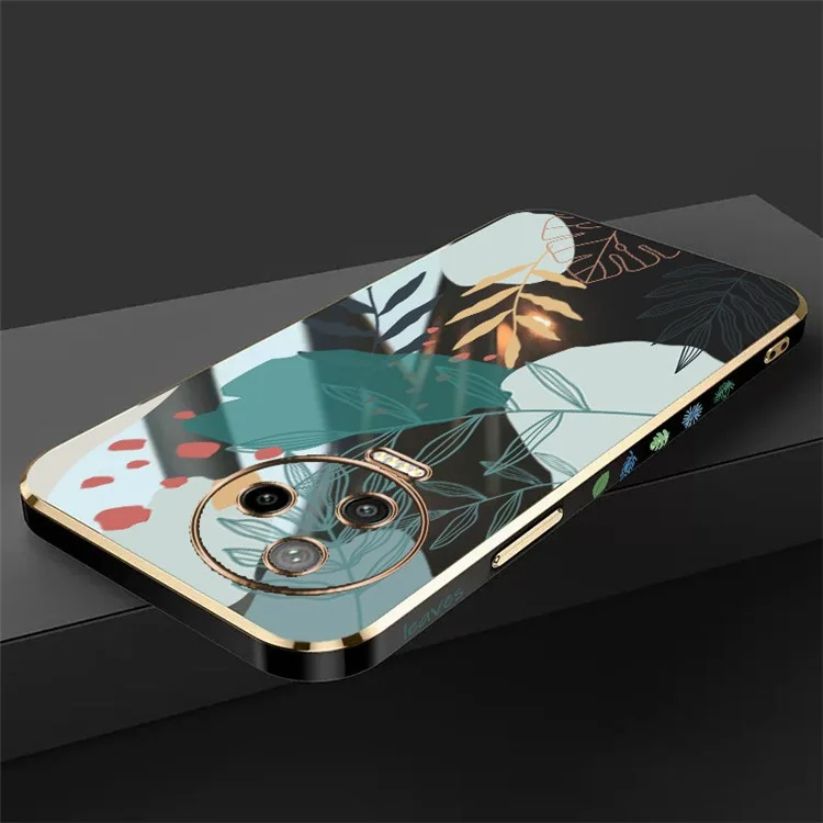 RZANTS Per Infinix Note 12 Pro 4G Green Leaves Pattern Lens Protection Phone Case Electroplated Soft TPU Phone Cover - Nero
