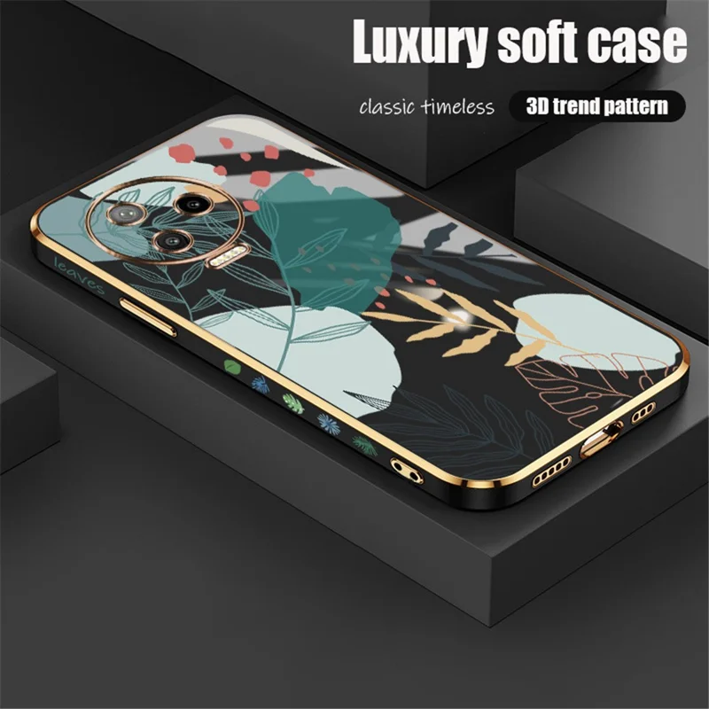 RZANTS Per Infinix Note 12 Pro 4G Green Leaves Pattern Lens Protection Phone Case Electroplated Soft TPU Phone Cover - Nero