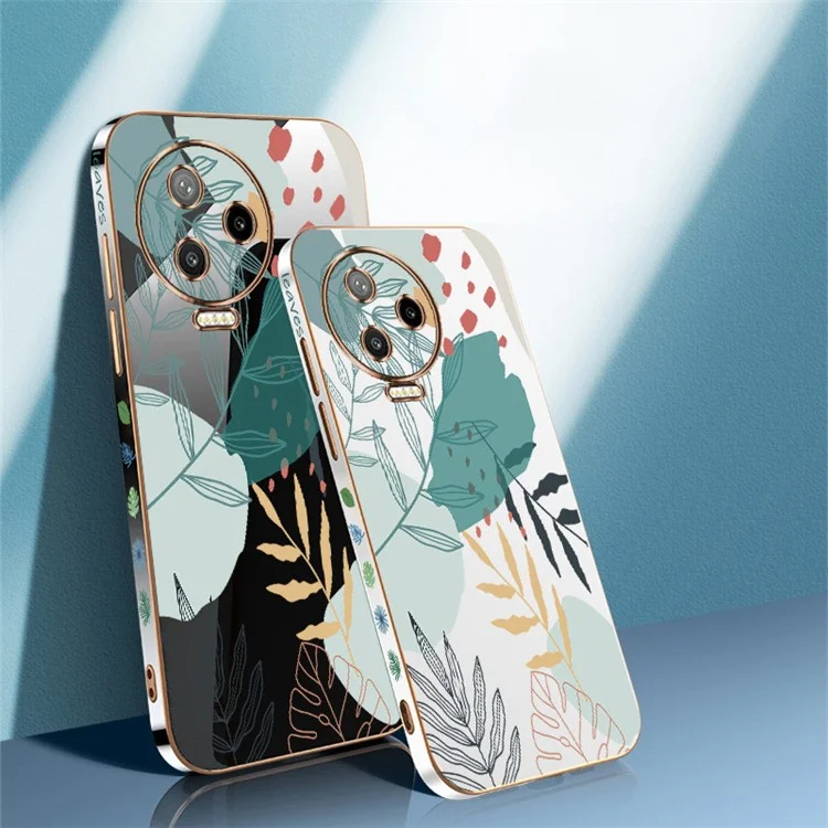 RZANTS Per Infinix Note 12 Pro 4G Green Leaves Pattern Lens Protection Phone Case Electroplated Soft TPU Phone Cover - Nero