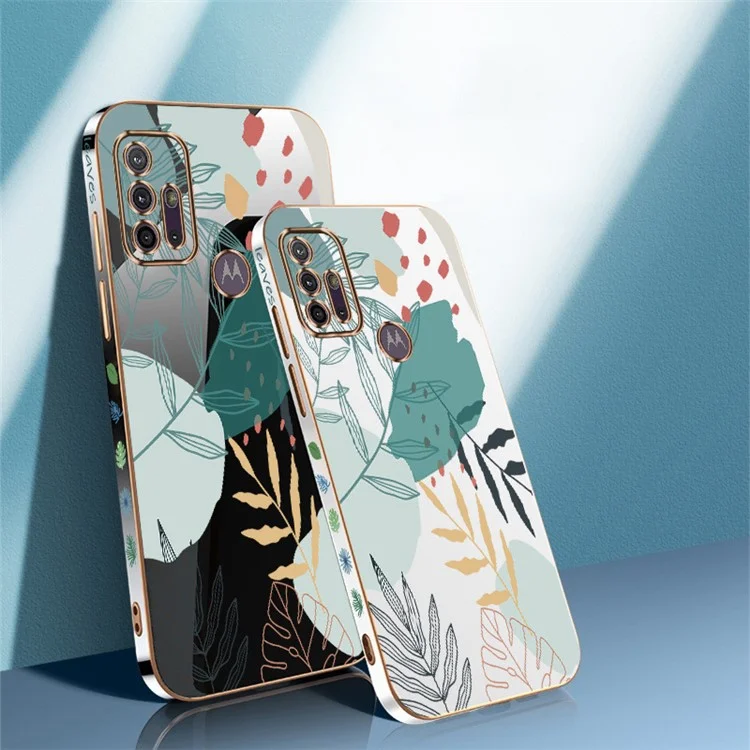 RZANTS для Motorola Moto G30 Electroplated Green Leaves Pattern Phone Case Soft TPU Anti-Fall Shockproof Cover - Черный