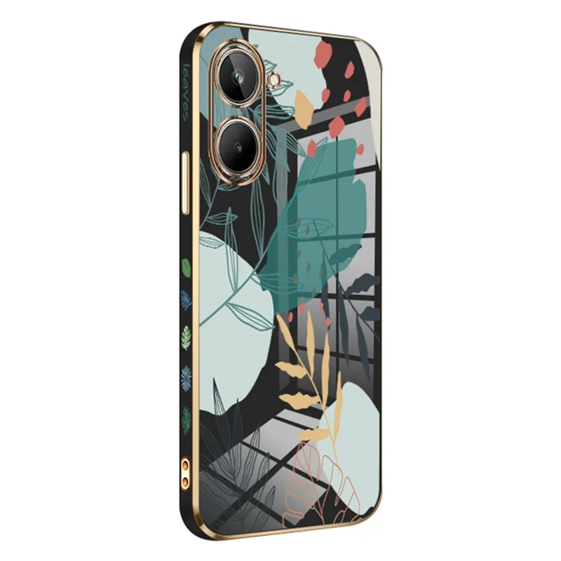 RZANTS For Realme 10 4G Green Leaves Pattern Electroplated Phone Case Soft TPU Shockproof Protective Cover - Black