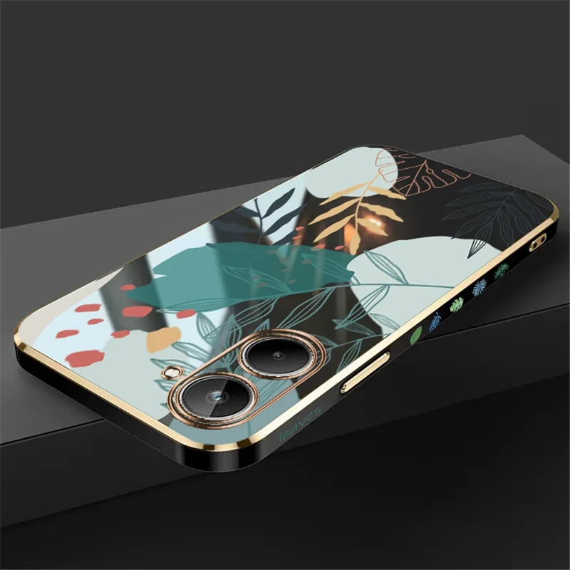 RZANTS For Realme 10 4G Green Leaves Pattern Electroplated Phone Case Soft TPU Shockproof Protective Cover - Black