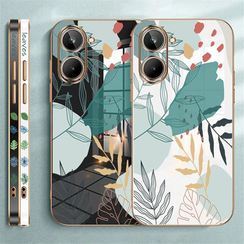 RZANTS For Realme 10 4G Green Leaves Pattern Electroplated Phone Case Soft TPU Shockproof Protective Cover - Black