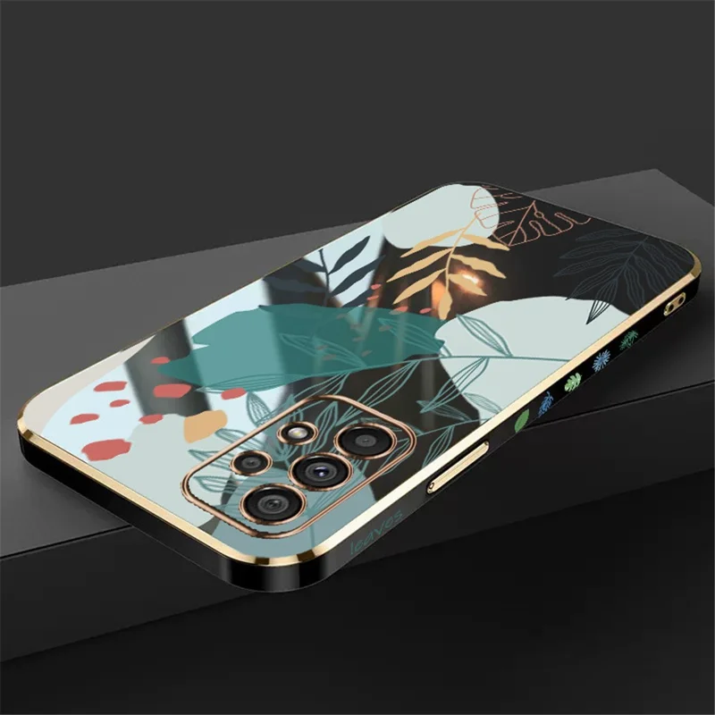 RZANTS para Samsung Galaxy A73 5G Capa macia de TPU com revestimento eletrolítico Slim Case Padrão impresso de folhas verdes - Preto