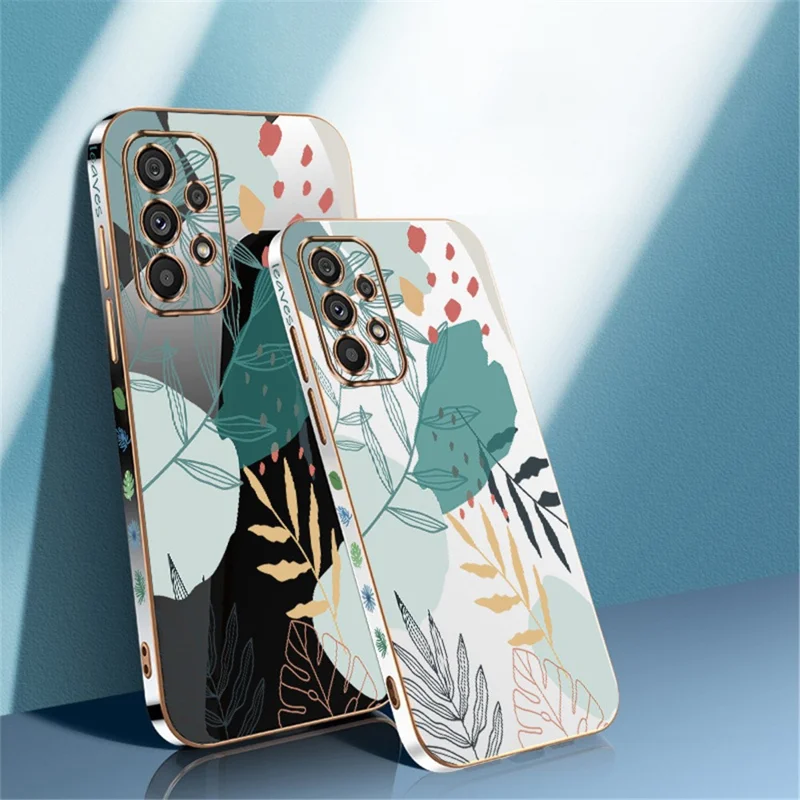 RZANTS para Samsung Galaxy A73 5G Capa macia de TPU com revestimento eletrolítico Slim Case Padrão impresso de folhas verdes - Preto