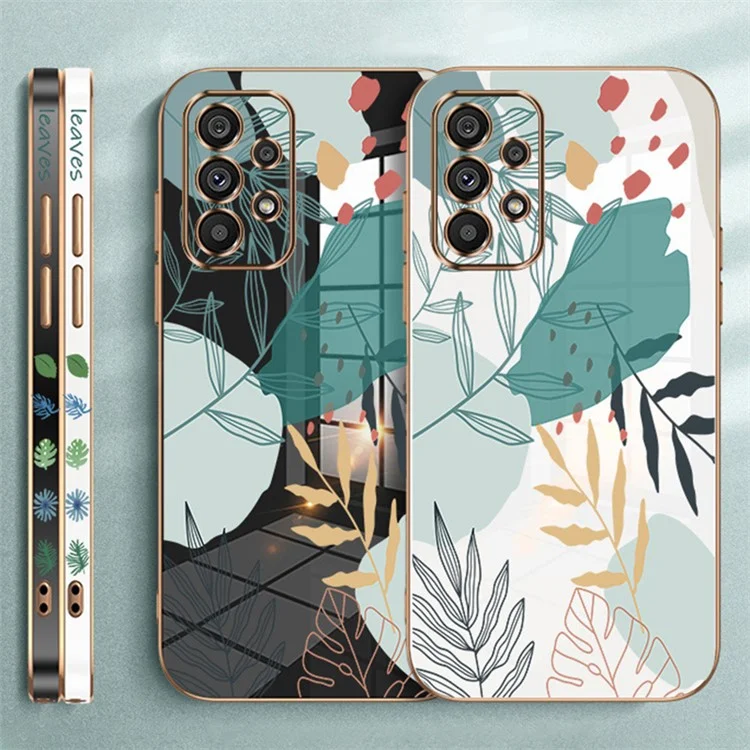 RZANTS para Samsung Galaxy A73 5G Capa macia de TPU com revestimento eletrolítico Slim Case Padrão impresso de folhas verdes - Preto