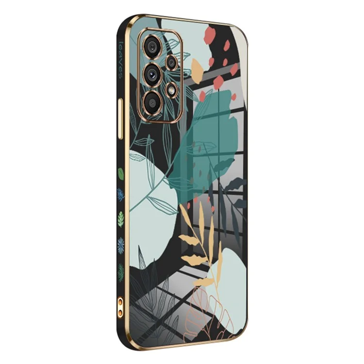 RZANTS para Samsung Galaxy A52 4G / 5G / A52s 5G Electroplating Phone Case Soft TPU Green Leaves Pattern Cover - Negro