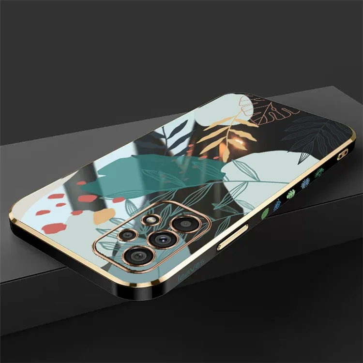 RZANTS para Samsung Galaxy A52 4G / 5G / A52s 5G Electroplating Phone Case Soft TPU Green Leaves Pattern Cover - Negro
