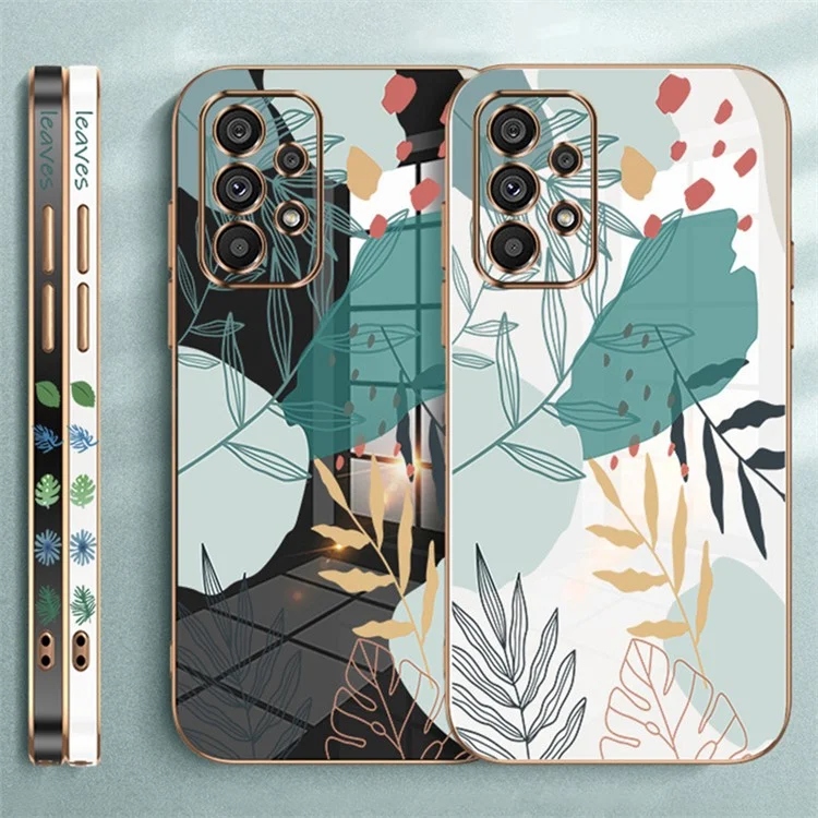 RZANTS para Samsung Galaxy A52 4G / 5G / A52s 5G Electroplating Phone Case Soft TPU Green Leaves Pattern Cover - Negro