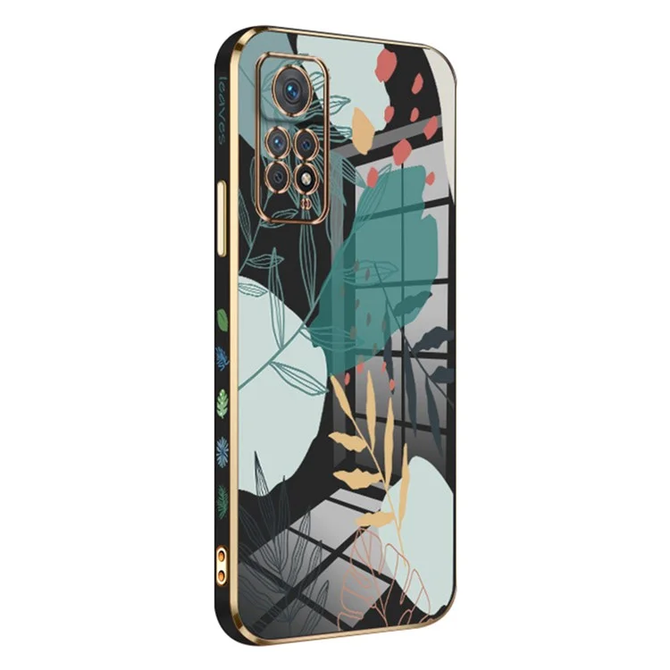 RZANTS Per Xiaomi Redmi Note 11 Pro 5G (Qualcomm) / Note 11 Pro 4G (MediaTek) Custodia Telefonica in TPU Disegno Elettroplaccato Verde a Foglie Copertina - Nera