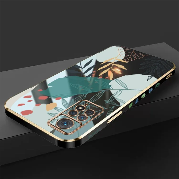 RZANTS Per Xiaomi Redmi Note 11 Pro 5G (Qualcomm) / Note 11 Pro 4G (MediaTek) Custodia Telefonica in TPU Disegno Elettroplaccato Verde a Foglie Copertina - Nera
