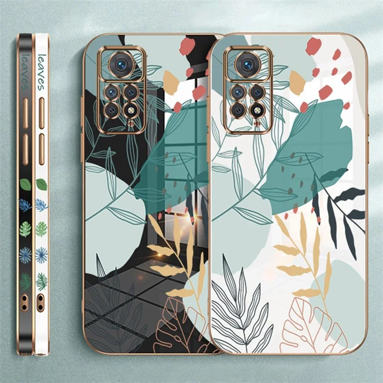 RZANTS Per Xiaomi Redmi Note 11 Pro 5G (Qualcomm) / Note 11 Pro 4G (MediaTek) Custodia Telefonica in TPU Disegno Elettroplaccato Verde a Foglie Copertina - Nera