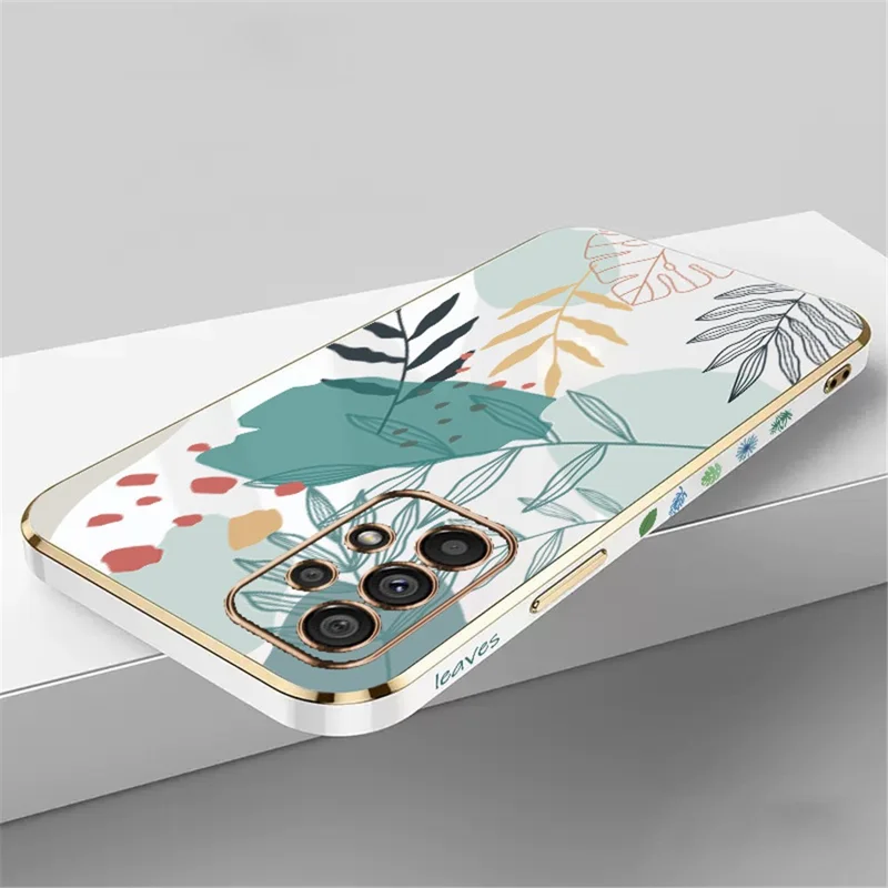 RZANTS For Samsung Galaxy A53 5G Soft TPU Phone Case Electroplating Green Leaves Pattern Cover - White