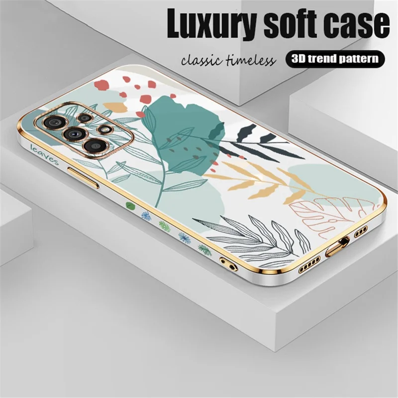 RZANTS For Samsung Galaxy A53 5G Soft TPU Phone Case Electroplating Green Leaves Pattern Cover - White