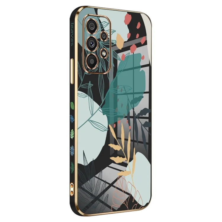 RZANTS For Samsung Galaxy A13 4G Electroplating Green Leaves Pattern Phone Case Camera Protection Soft TPU Cover - Black