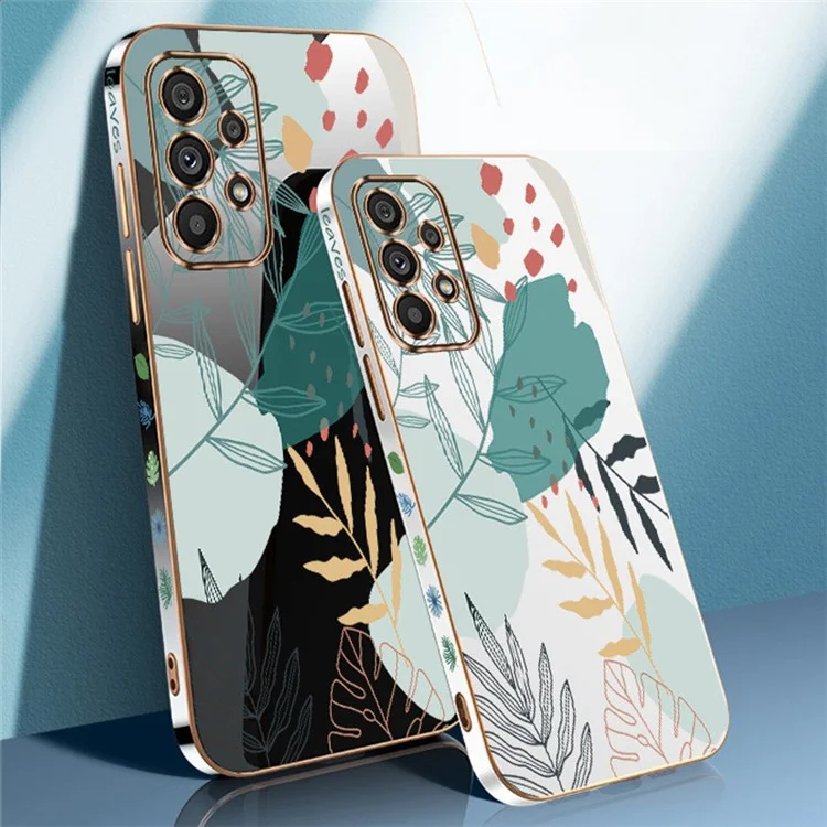 RZANTS For Samsung Galaxy A13 4G Electroplating Green Leaves Pattern Phone Case Camera Protection Soft TPU Cover - Black
