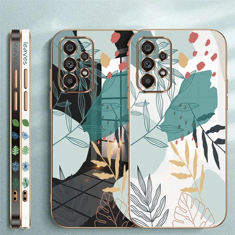 RZANTS For Samsung Galaxy A13 4G Electroplating Green Leaves Pattern Phone Case Camera Protection Soft TPU Cover - Black