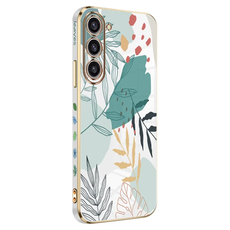 RZANTS For Samsung Galaxy S22 5G Soft TPU Phone Case Green Leaves Pattern Electroplating Protective Cover - White