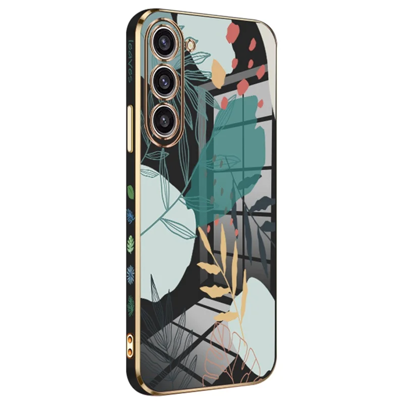 RZANTS For Samsung Galaxy S21+ 5G Green Leaves Pattern Electroplating Cover Flexible TPU Phone Case - Black