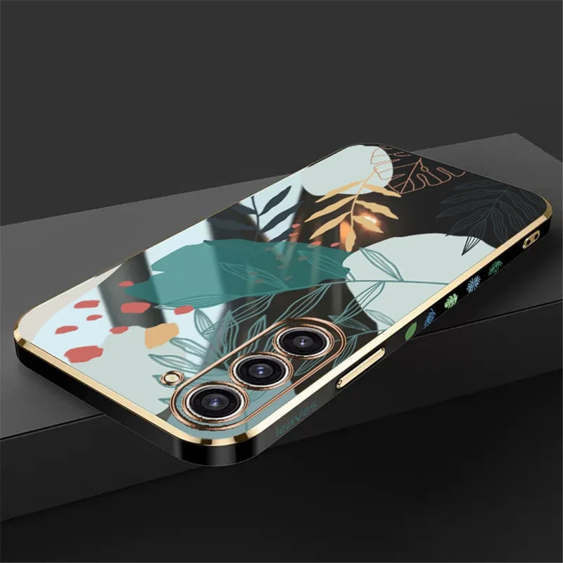 RZANTS For Samsung Galaxy S21+ 5G Green Leaves Pattern Electroplating Cover Flexible TPU Phone Case - Black