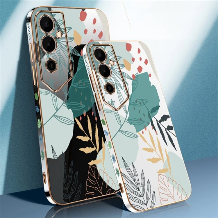 RZANTS For TECNO Pova Neo 2 4G TPU Funda de teléfono con diseño de hojas verdes, acabado galvánico - Negro