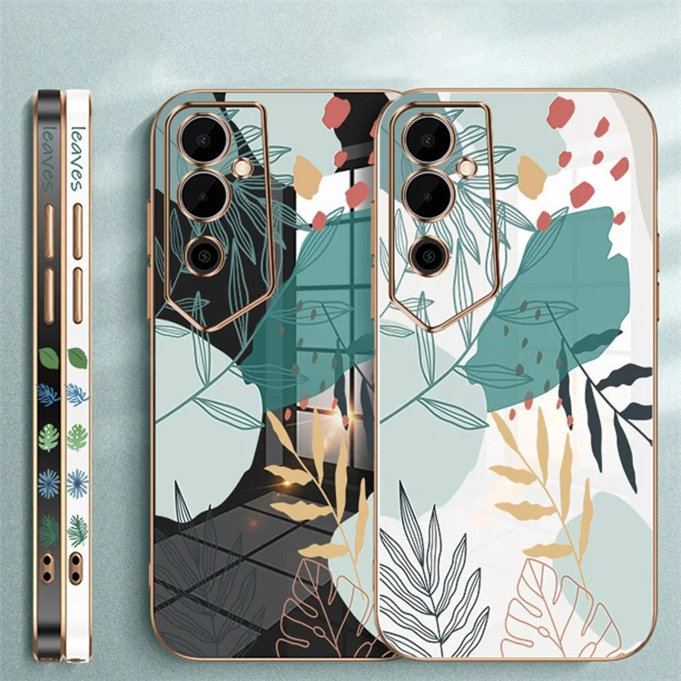 RZANTS For TECNO Pova Neo 2 4G TPU Funda de teléfono con diseño de hojas verdes, acabado galvánico - Negro
