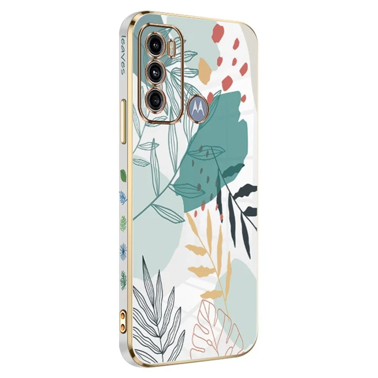 RZANTS For Motorola Moto G60 Electroplating TPU Phone Case Green Leaves Pattern Cover - White
