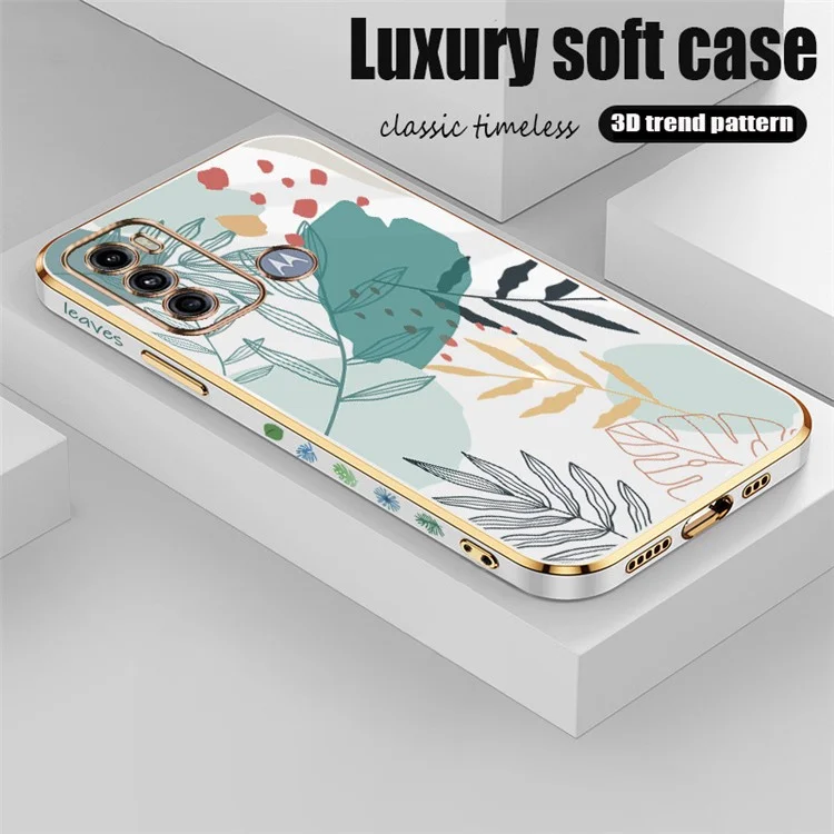 RZANTS For Motorola Moto G60 Electroplating TPU Phone Case Green Leaves Pattern Cover - White