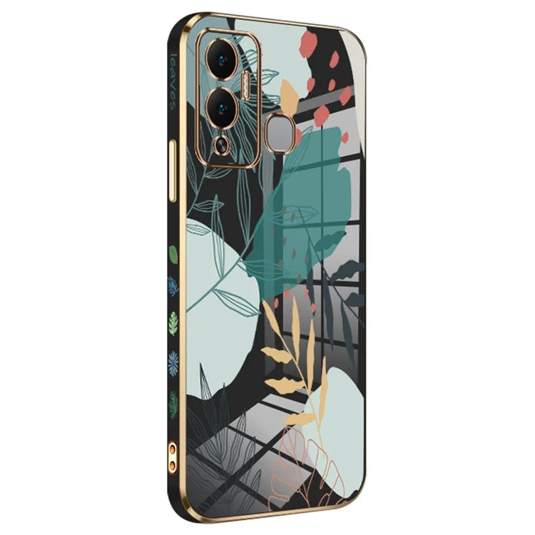RZANTS Para Infinix Hot 12 Play 4G Funda de teléfono con enchapado electrolítico con diseño de hojas verdes, Funda protectora de TPU - Negro
