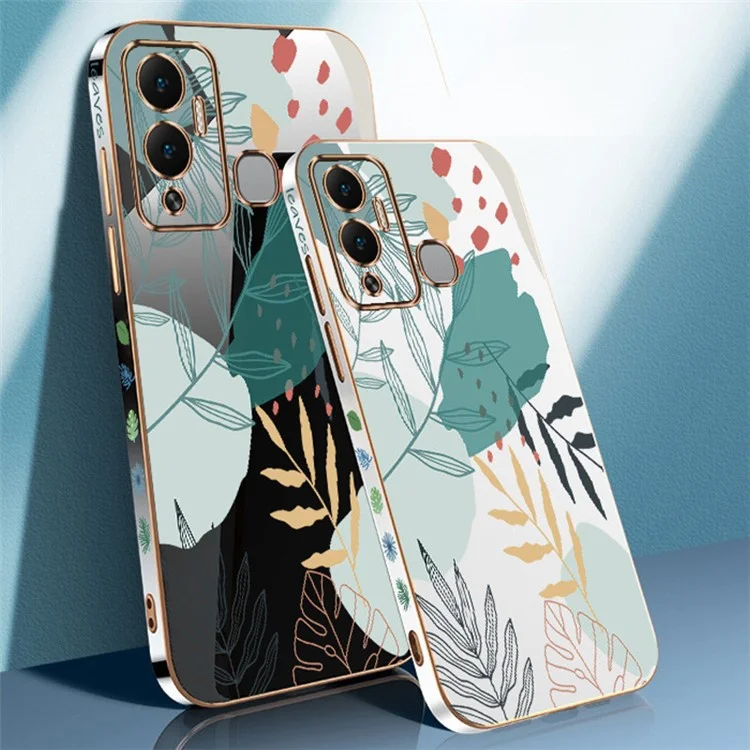 RZANTS Para Infinix Hot 12 Play 4G Funda de teléfono con enchapado electrolítico con diseño de hojas verdes, Funda protectora de TPU - Negro