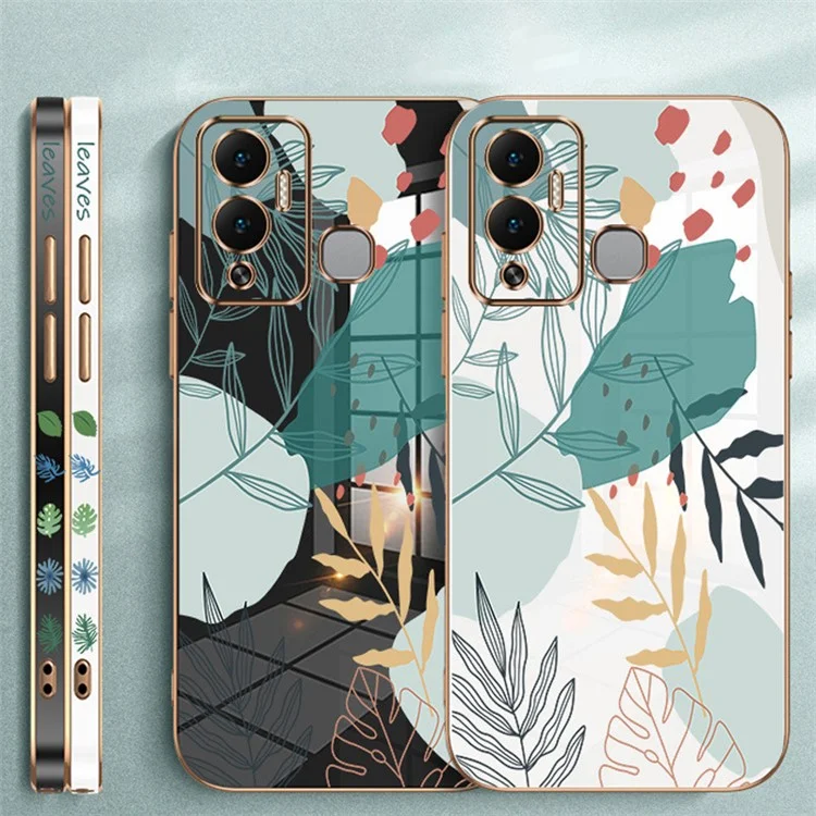 RZANTS Para Infinix Hot 12 Play 4G Funda de teléfono con enchapado electrolítico con diseño de hojas verdes, Funda protectora de TPU - Negro