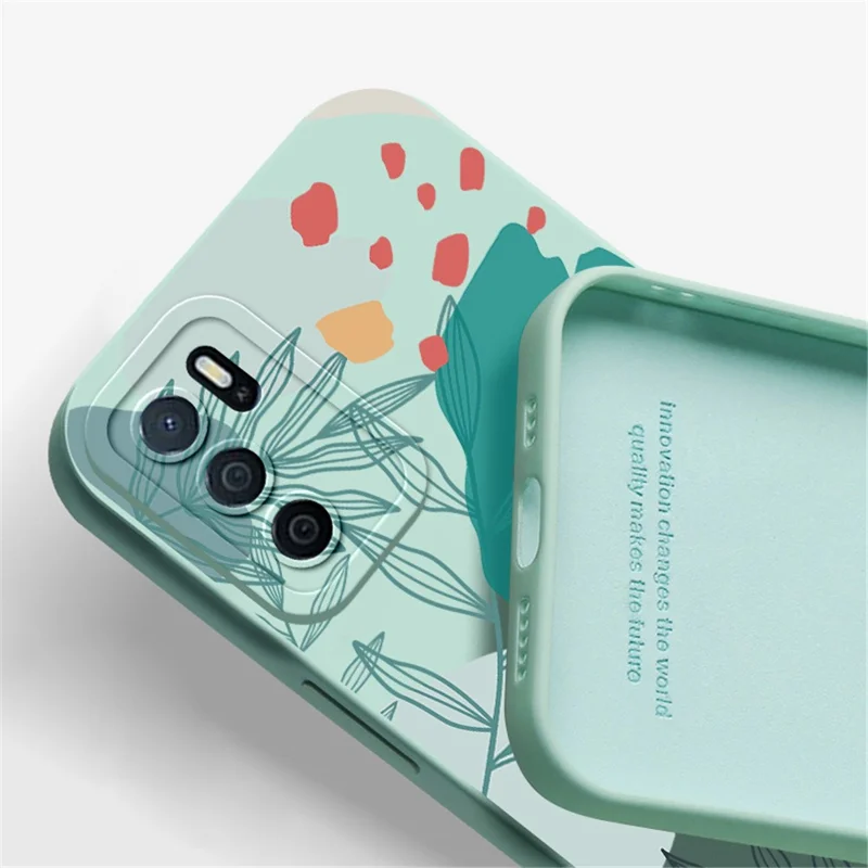 Rzants For Oppo A16 / A16s / A54s TPU Chase Case Case Green Leaves Pattern Print Print Design Без Скольжения - Голубое Небо