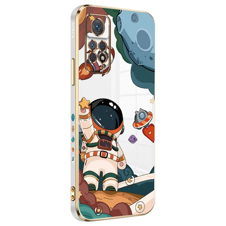 RZANTS para Xiaomi Redmi Note 11 Pro 5G (Qualcomm) / 11 Pro 4G (MediaTek) Funda de Teléfono de Patrón de Astronauta y Nave Espacial Impreso en TPU Chapado - Blanco