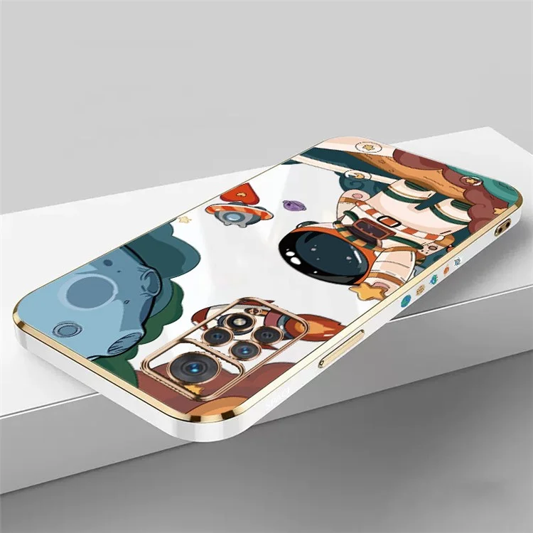 RZANTS para Xiaomi Redmi Note 11 Pro 5G (Qualcomm) / 11 Pro 4G (MediaTek) Funda de Teléfono de Patrón de Astronauta y Nave Espacial Impreso en TPU Chapado - Blanco