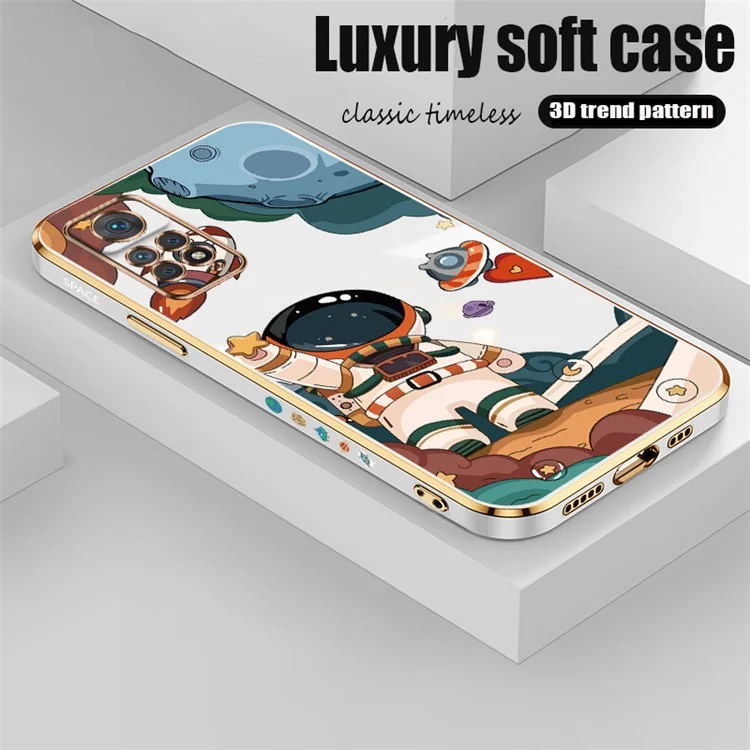 RZANTS para Xiaomi Redmi Note 11 Pro 5G (Qualcomm) / 11 Pro 4G (MediaTek) Funda de Teléfono de Patrón de Astronauta y Nave Espacial Impreso en TPU Chapado - Blanco