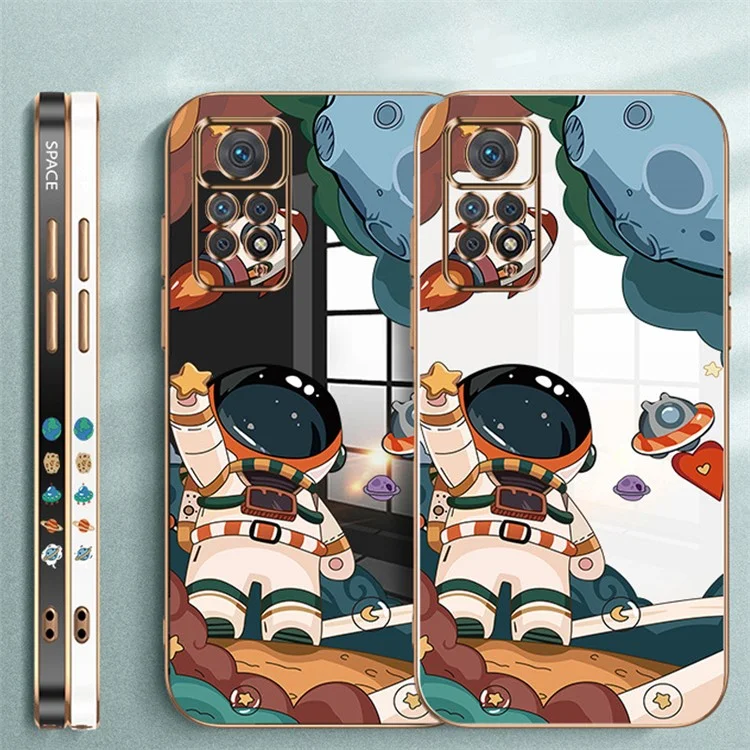 RZANTS para Xiaomi Redmi Note 11 Pro 5G (Qualcomm) / 11 Pro 4G (MediaTek) Funda de Teléfono de Patrón de Astronauta y Nave Espacial Impreso en TPU Chapado - Blanco