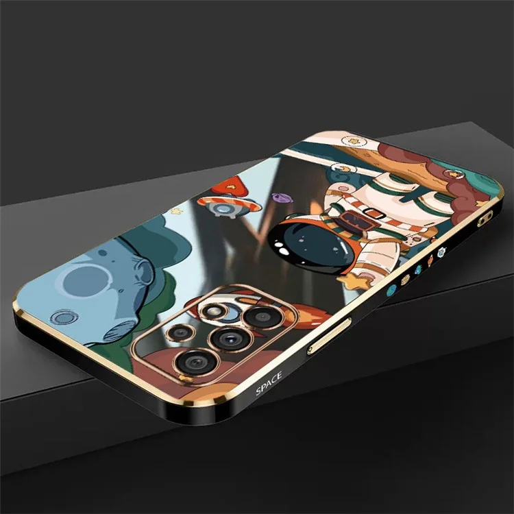 RZANTS Para Samsung Galaxy A23 4G / 5G (Versão Global) Capa de Telefone Electroplação Impressão de Padrão de Astronauta e Nave Espacial TPU - Preto