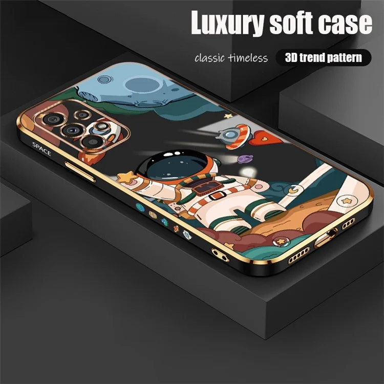 RZANTS Para Samsung Galaxy A23 4G / 5G (Versão Global) Capa de Telefone Electroplação Impressão de Padrão de Astronauta e Nave Espacial TPU - Preto