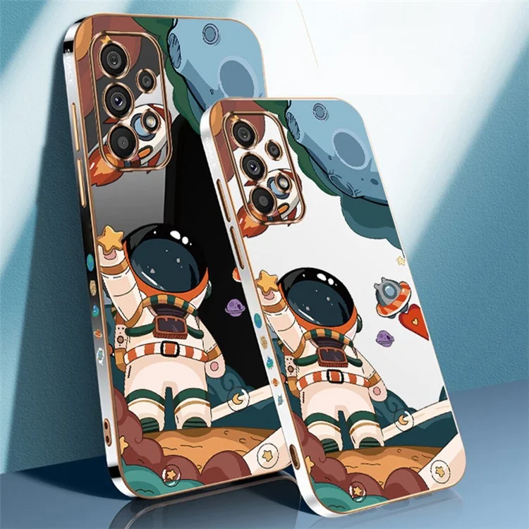 RZANTS Para Samsung Galaxy A23 4G / 5G (Versão Global) Capa de Telefone Electroplação Impressão de Padrão de Astronauta e Nave Espacial TPU - Preto