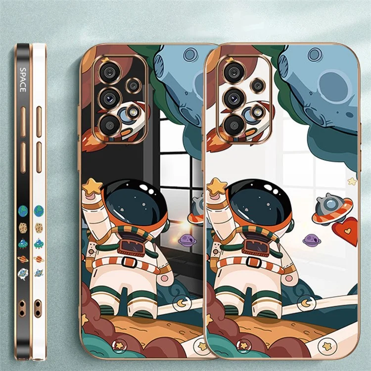 RZANTS Para Samsung Galaxy A23 4G / 5G (Versão Global) Capa de Telefone Electroplação Impressão de Padrão de Astronauta e Nave Espacial TPU - Preto