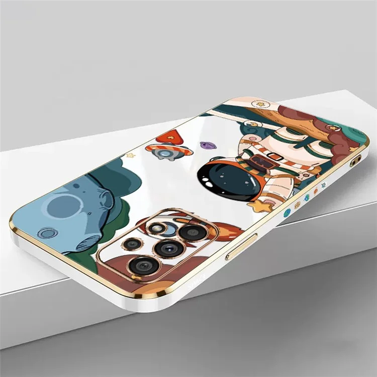 RZANTS Para Samsung Galaxy A32 4G (Versão UE) Capa de Telefone TPU Padrão de Astronauta e Nave Espacial Impressão Eletrolítica - Branco