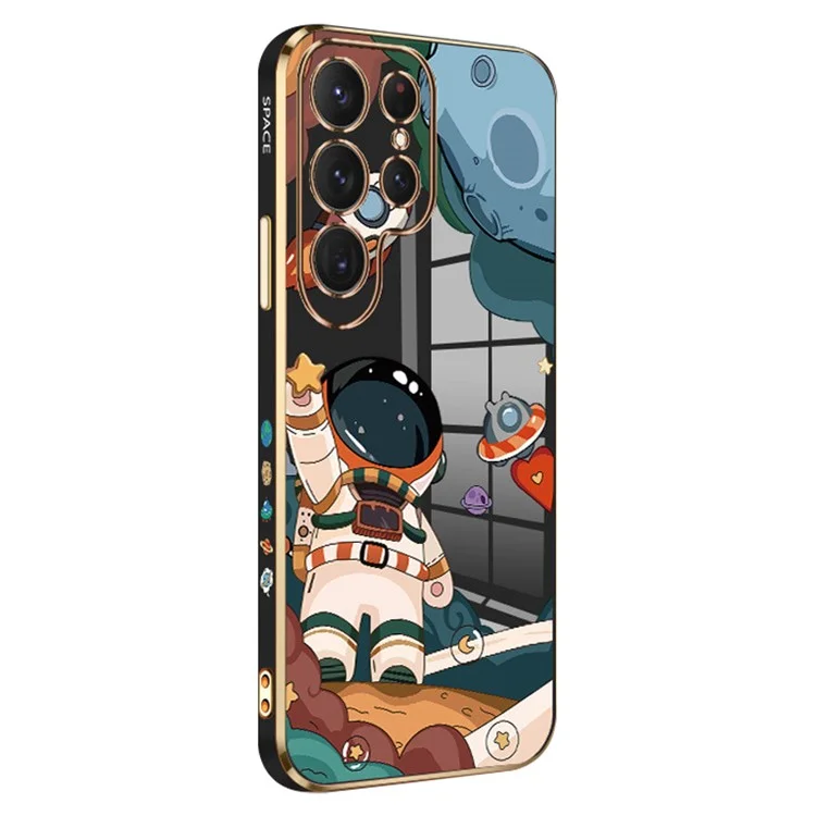 RZANTS Para Samsung Galaxy S22 Ultra 5G Capa de Telefone Eletropositiva Padrão de Astronauta e Nave Espacial Impressão TPU Case - Preto