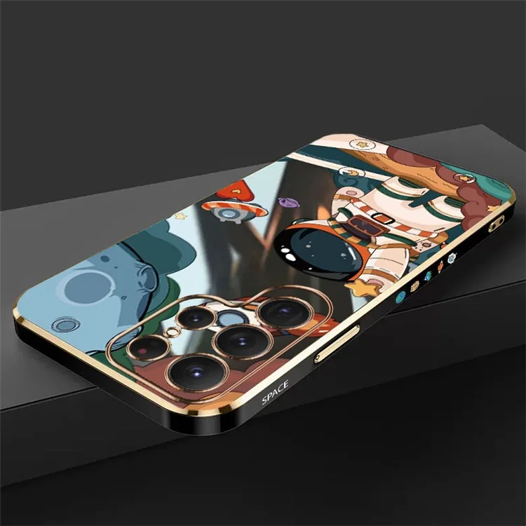 RZANTS Para Samsung Galaxy S22 Ultra 5G Capa de Telefone Eletropositiva Padrão de Astronauta e Nave Espacial Impressão TPU Case - Preto