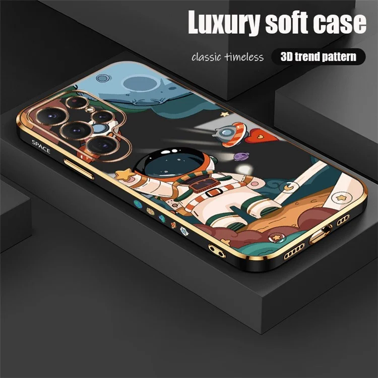 RZANTS Para Samsung Galaxy S22 Ultra 5G Capa de Telefone Eletropositiva Padrão de Astronauta e Nave Espacial Impressão TPU Case - Preto