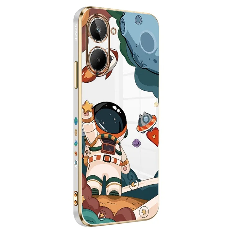 Capa de Telefone RZANTS para Realme 10 4G Astronauta Padrão de Nave Espacial Impressão Revestimento Eletrolítico de TPU - Branco