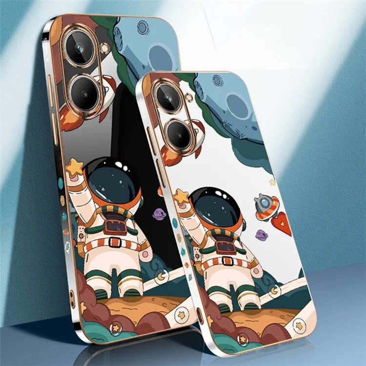 Capa de Telefone RZANTS para Realme 10 4G Astronauta Padrão de Nave Espacial Impressão Revestimento Eletrolítico de TPU - Branco